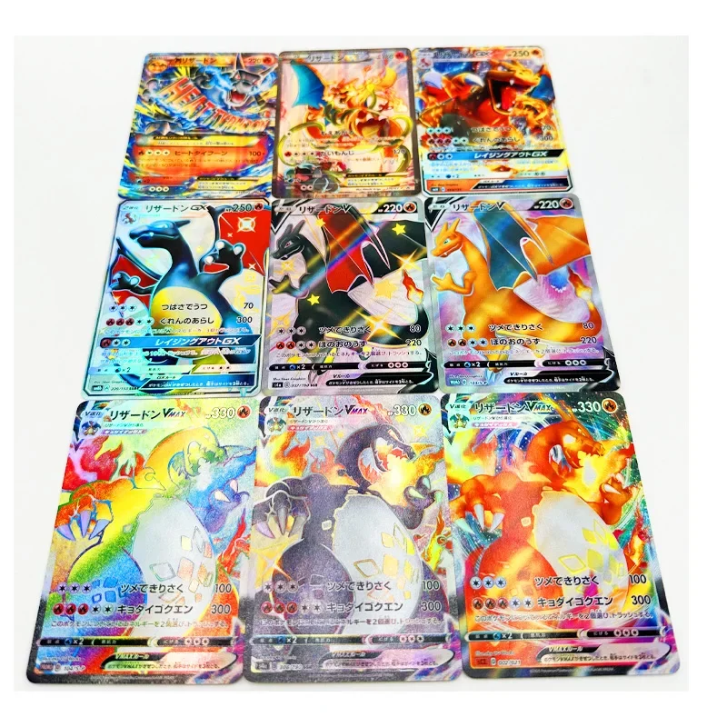 9PCS/SET PTCG Pokemon Charizard VMAX Reproduction DIY Refraction Craft Homemade Collection Game Cards Children\'s Toys Gifts