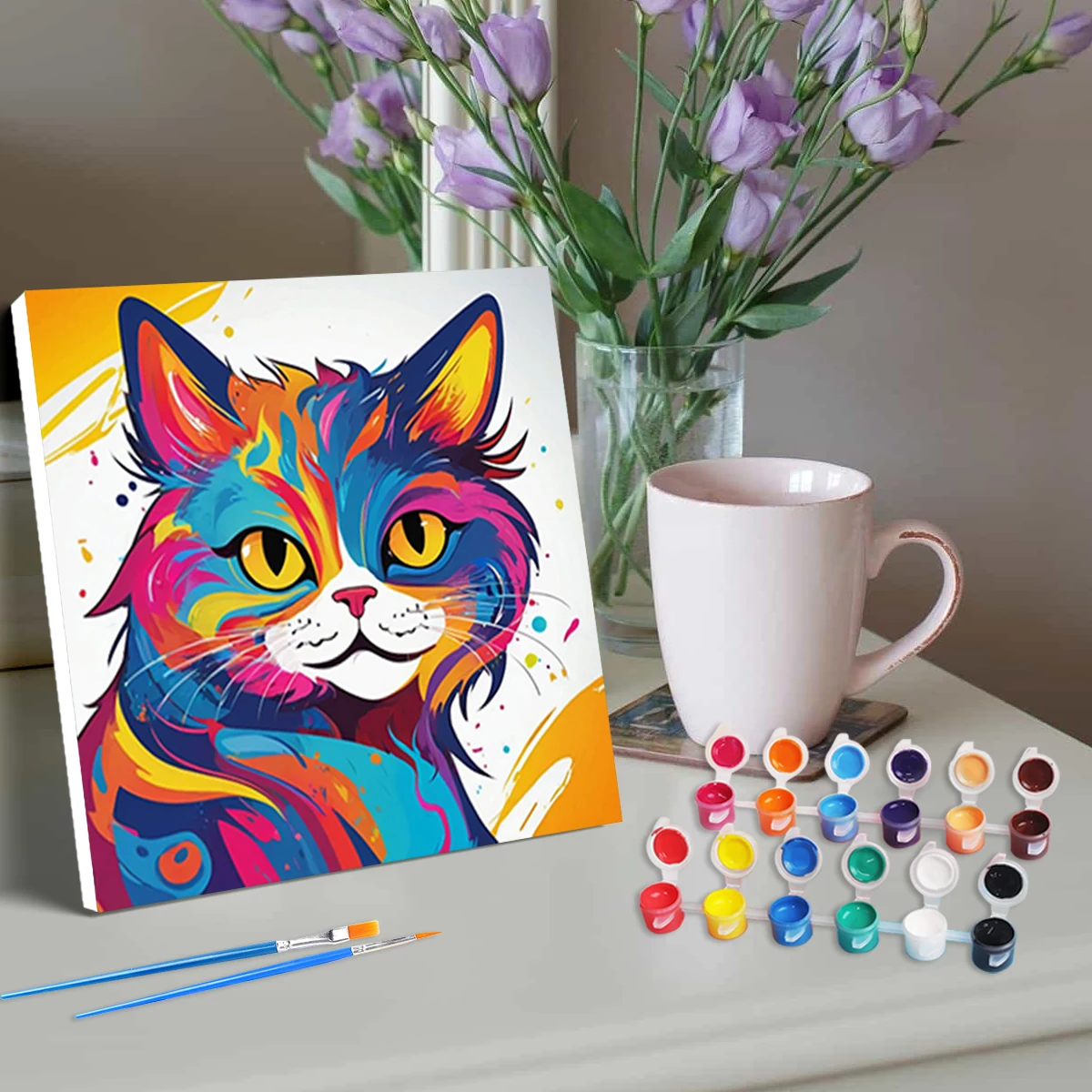 

RUOPOTY Framed Animal Paint By Numbers Kit For Beginner Cat Picture By Number Kits Drawing Kit Color By Number For Home Decors