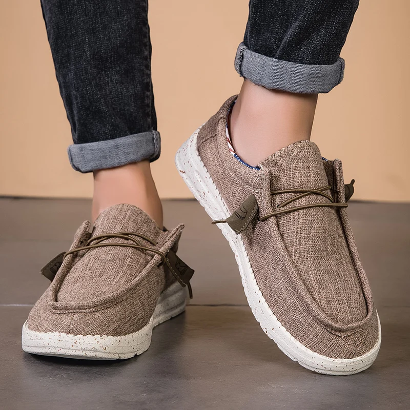 

Мужские парусиновые туфли, лето 2026: Новые легкие дышащие мягкие слипоны для повседневной носки, модные пляжные лоферы для отпуска, мужская обувь