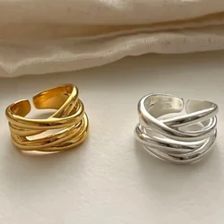 Sterling Rings for Women Fashion Geometric Handmade Irregular Interware Gold Ring Party Christmas Gift