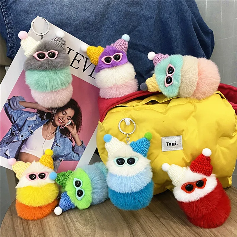 Lovely Caterpillar Key Cartoon Dolls Plush Dolls Bag Pendant Car Key Chain Deserve Act The Role Of Small Gifts