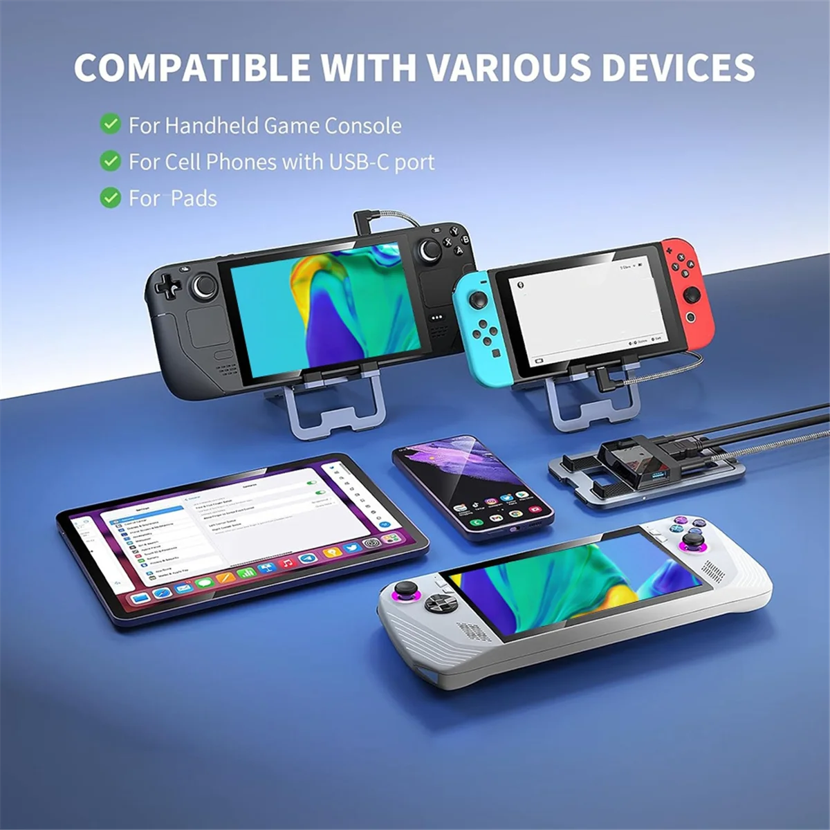 Док-станция USB C 5 в 1, складная металлическая зарядная подставка для Steam Deck/Switch/ROG Ally X/Legion Go B A002