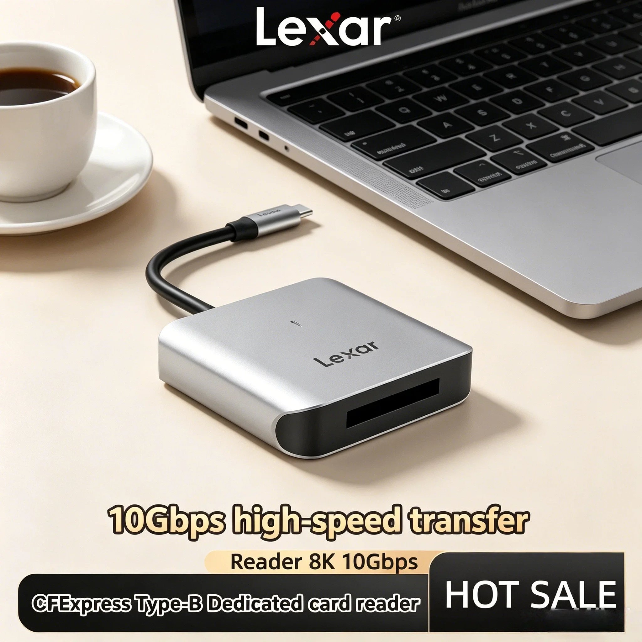 lexar純正510u-type-b-cfexpressメモリカードリーダー-usb-32-gen-2-type-c-8k-10gbps-cfeカードリーダー-最速4k-hd-plus対応