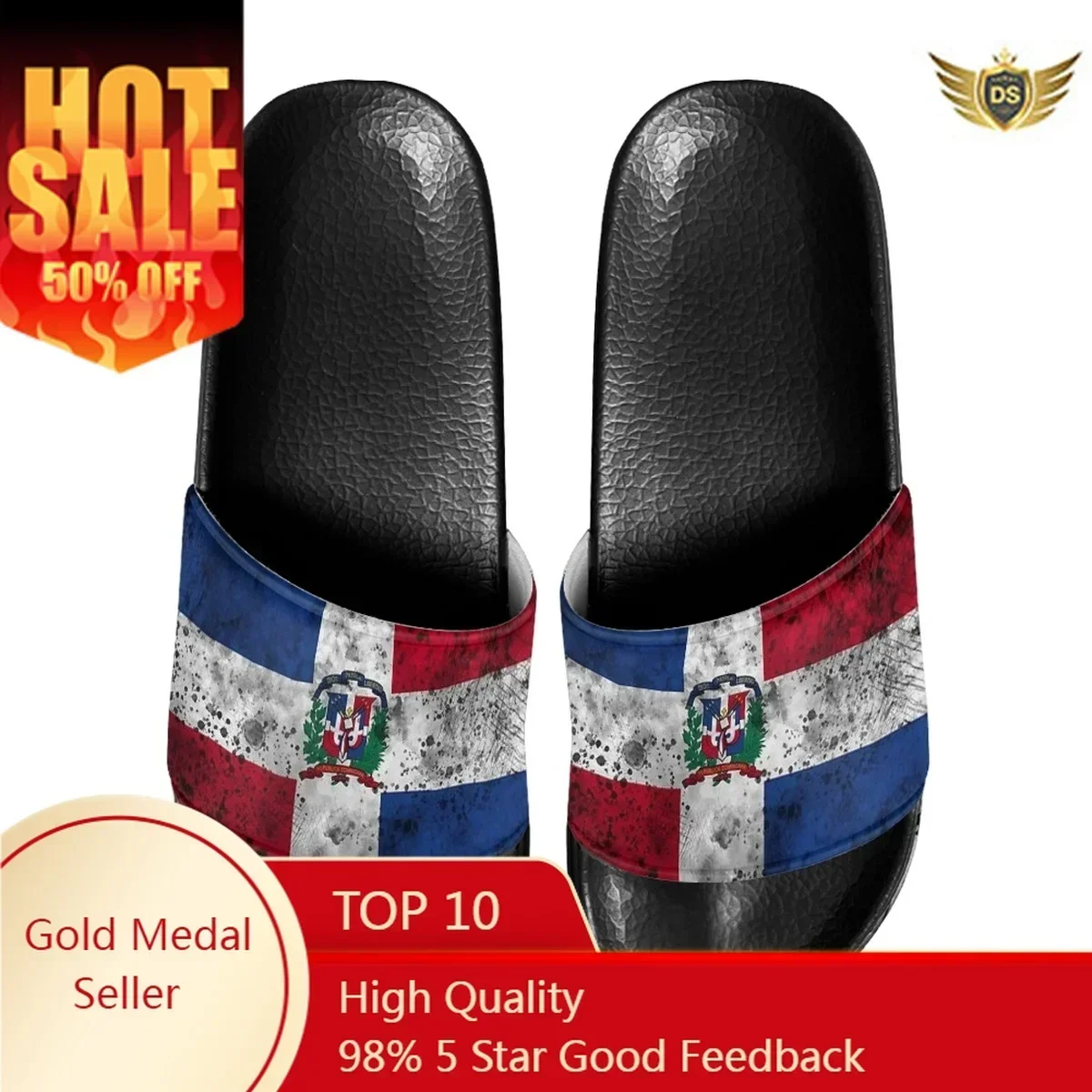 Dominican Republic Flag Comfortable Outdoor Sandals Black Soft Fashion Casual Beach Walking Shoes High Quality Hotel Slippers