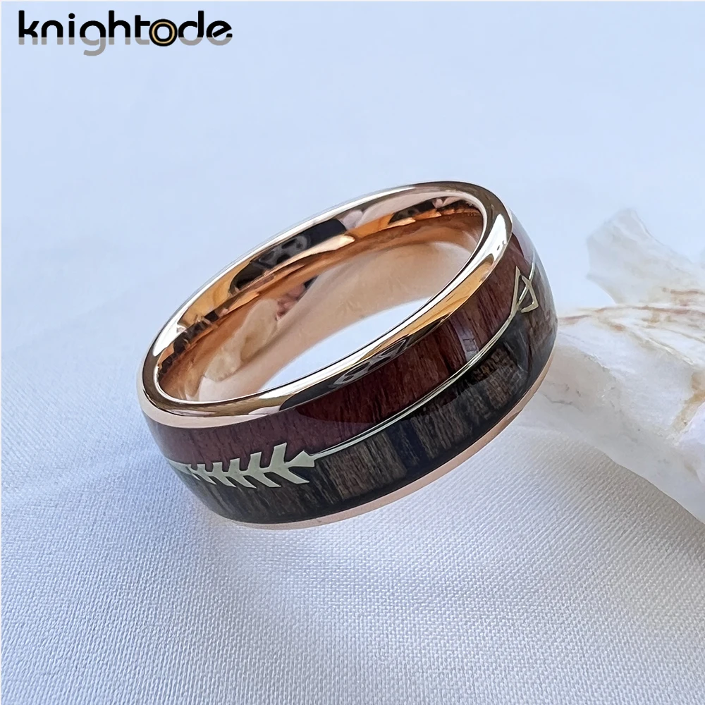 6mm 8mm Fashion Tungsten Carbide Wood Rings Steel Arrow Inlay For Men Women Classic Engagement Ring Dome Band Polished Comfort