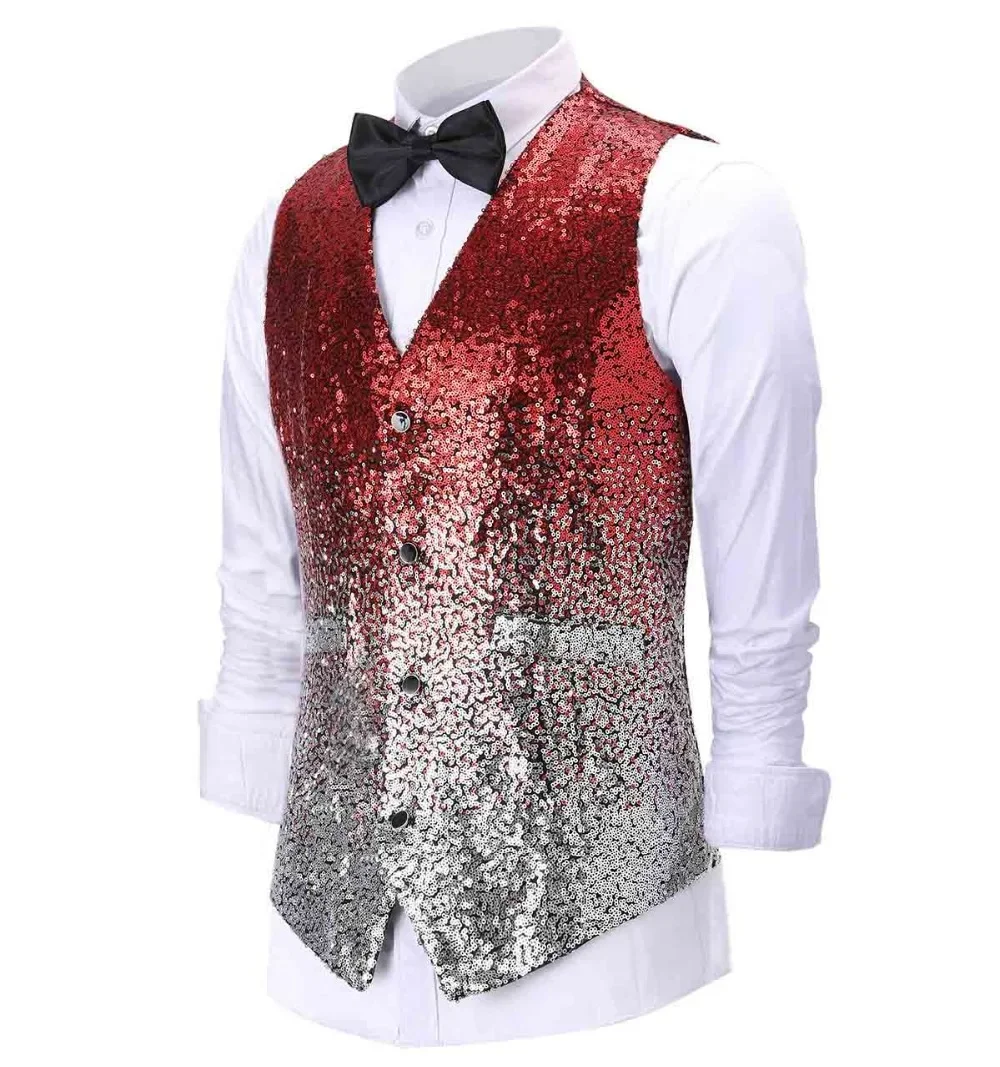 

New Fashion Men's Gradient Vest Sequined Color Shiny Suit Vest Waistcoat For Party Wedding Nightclub Custom Size
