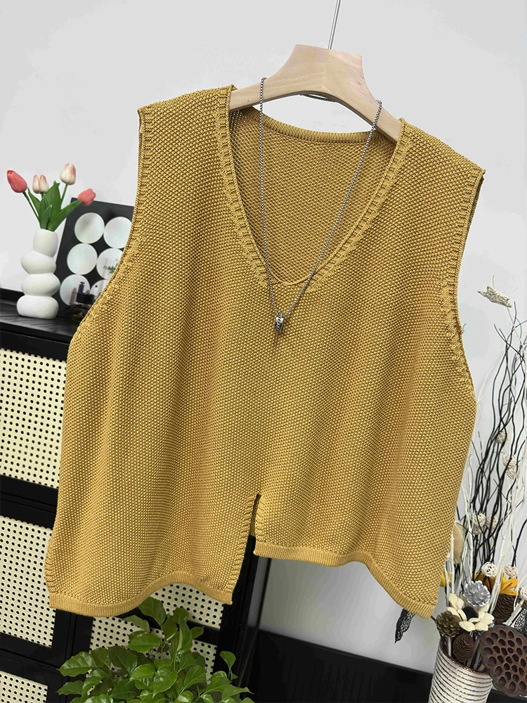 Irregular Cotton Thread Knitted Vest for Women's Spring and Autumn Sweaters, Vest, Vest, Vest, Shoulder Top for External Wear