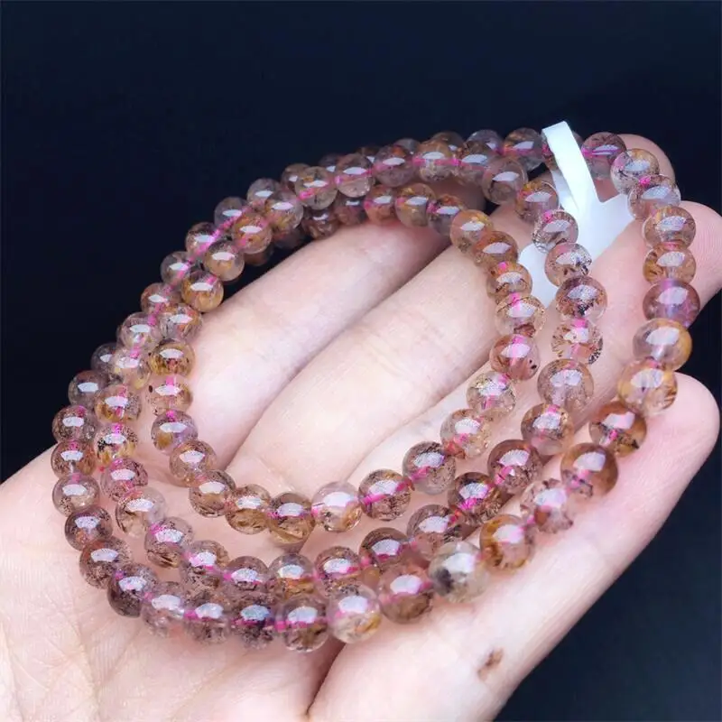 5.7MM Natural Purple Rutilated Quartz Triple Circle Bracelet Healing Fashion Reiki Crystal Fengshui Jewelry Birthday Gift 1pcs