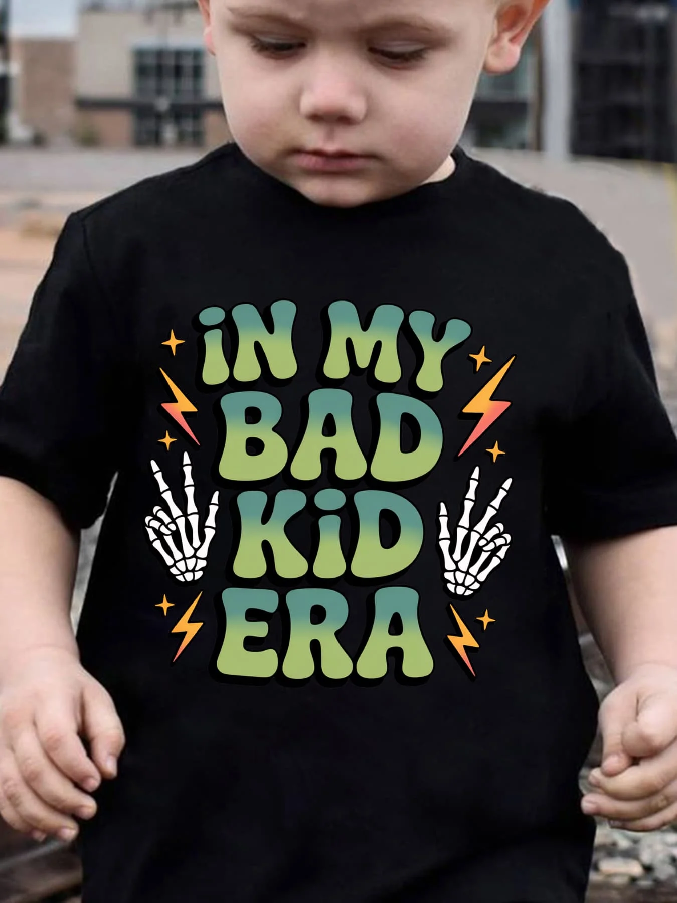 Bad Kid Era Skeleton Hand Retro Text Print Family Matching Cotton Tees Short Sleeve Tops For Mom Dad Boys Girls Daily Wear
