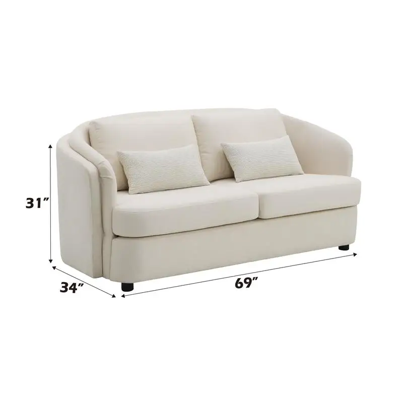 Beige Linen Loveseat with 2 Throw Pillows