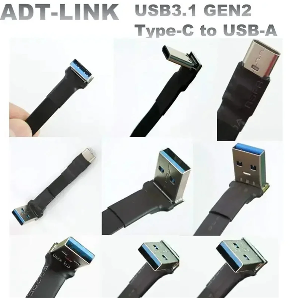10G USB 3.1 Flat Ribbon Extension Cable GEN2 Type C to A FPV FPC Data Cable Slim 90 Angled USB-A to USB-C Male to Female Adapter