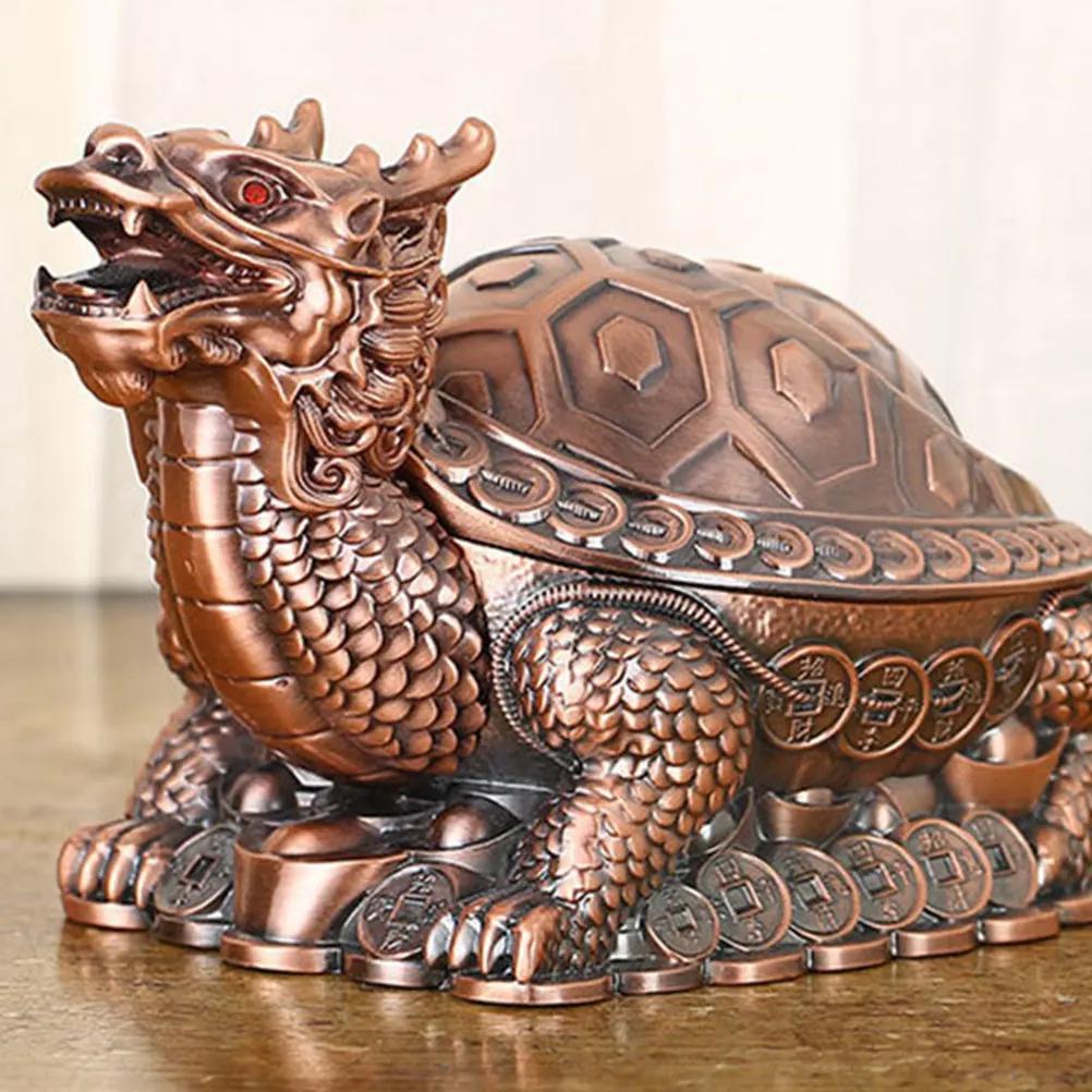 

1pc Windproof Ashtray Creative Dragon Turtle Design Metal Vintage Cigarettes Holder For Home Office Decorative Use
