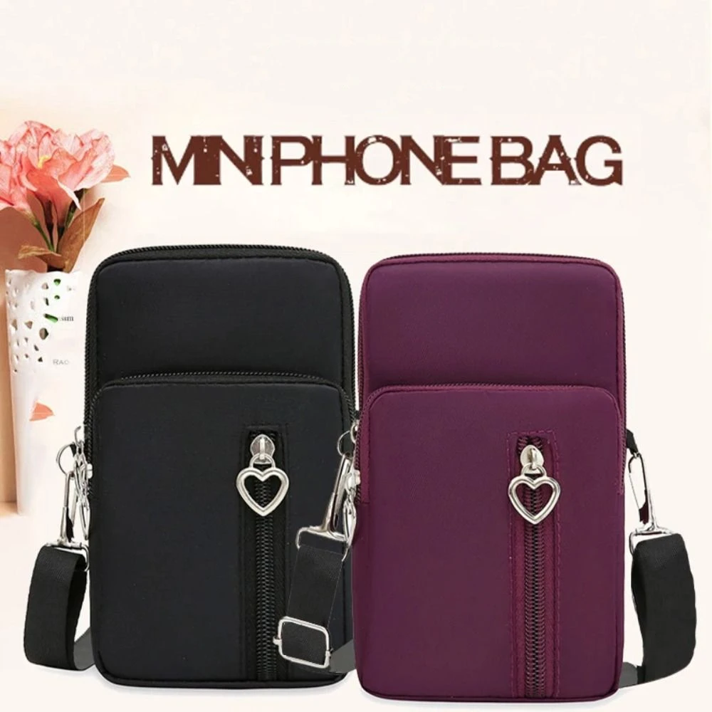 

Casual Mini Ladies Mobile Phone Bag Multi-layer Zipper Oxford Sports Square Bag Comfortable Portable Cellphone Pouch for Women