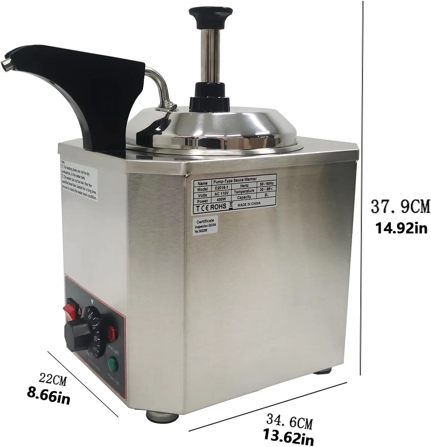 Электрический подогреватель соуса с насосом Электрический подогреватель соуса насосного типа с одной кастрюлей для соуса объемом 2 л с регулируемой температурой