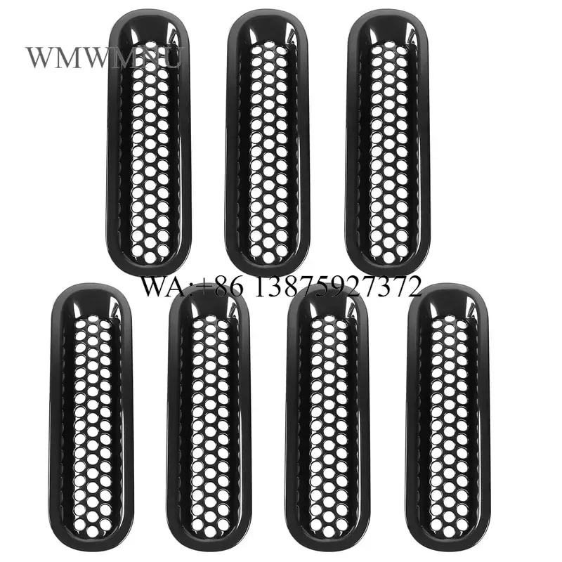 Wmwmnu Front Mesh Grille Cover for JK Offroad Accessories 2007-2018 JK JKU Black Grill Inserts Clip-In Guard With Round