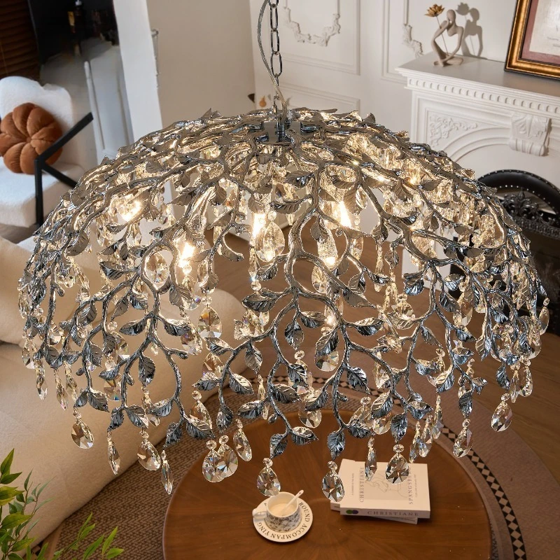 Chrome Crystal Chandelier Modern Gold Italian Large Round Ceiling Light Half Oval Tree Branch Design For Living Room Dining Room