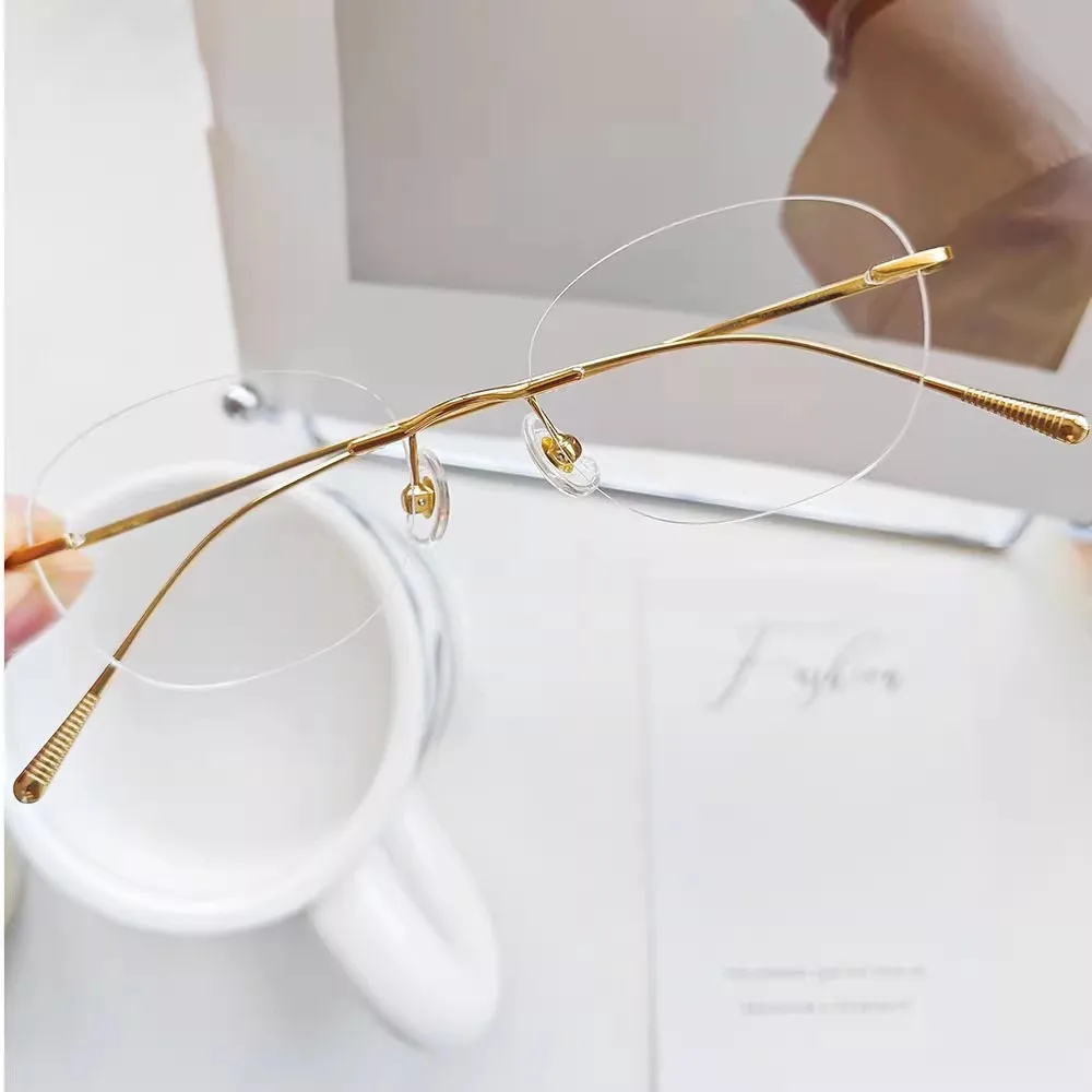 51mm Women Titanium Rimless Oval Design Gold Eyeglasses Frame Prescription Myopia Reading Glasses 6g