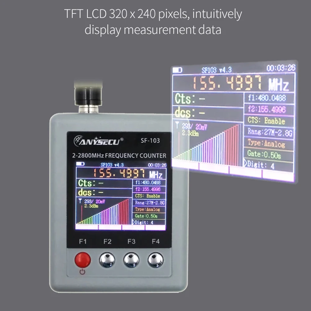 Anysec- medidor de señal Digital SF103, 2MHz-200MHz / 27MHz -2800MHz, contador de frecuencia CTCCSS portátil/DCS Testable, DMR, SF-103