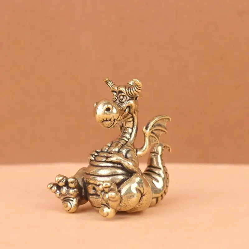 Vintage Messing Molliger Drache Miniatur-Statue Glücksbringer Dekorative Figuren Heimdekoration Ornamente Kunsthandwerk – Detail 1