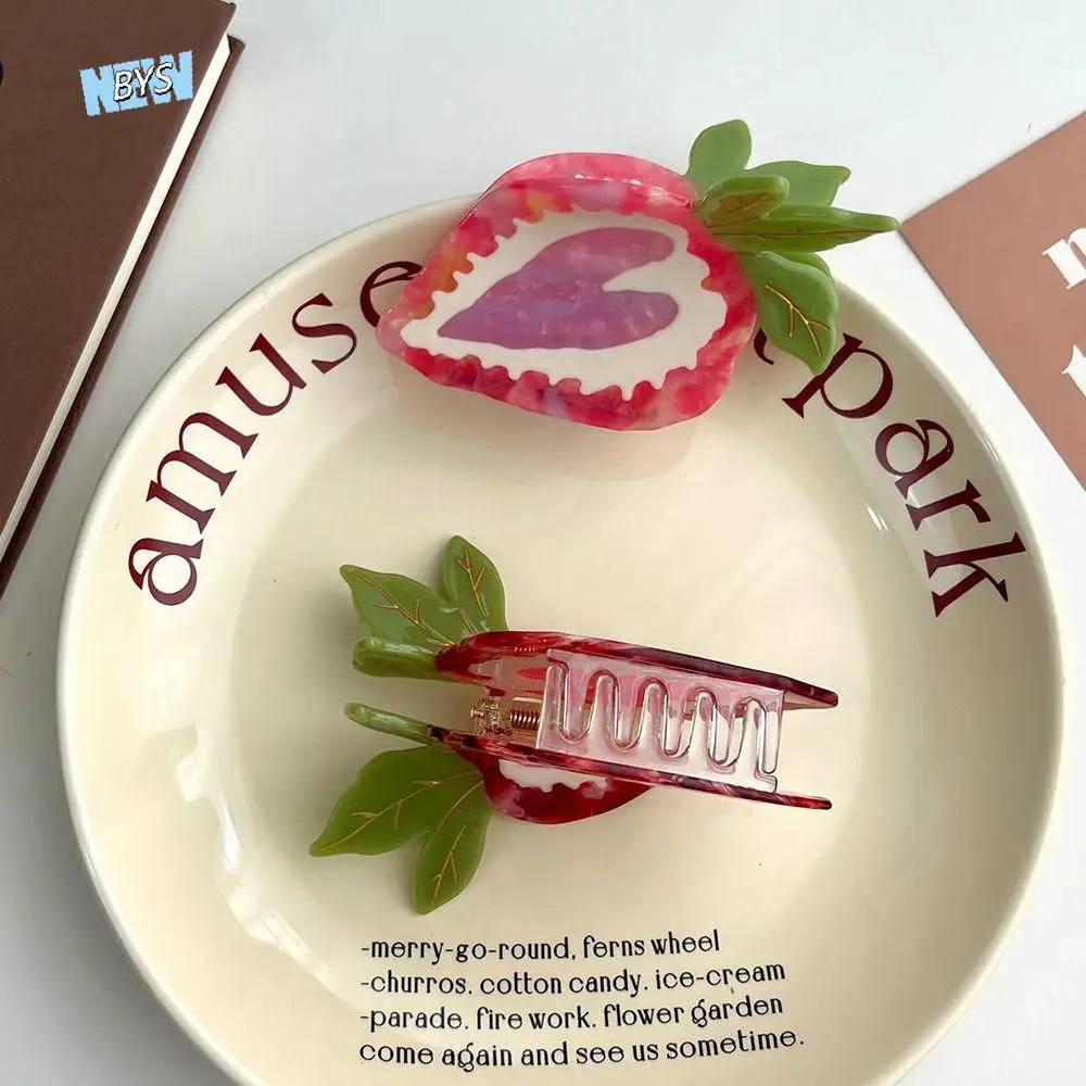 

Creative French Style Heart Strawberry Hair Claw Barrette Love Acetic Acid Hair Clip Headwear Geometry Shark Clip Female