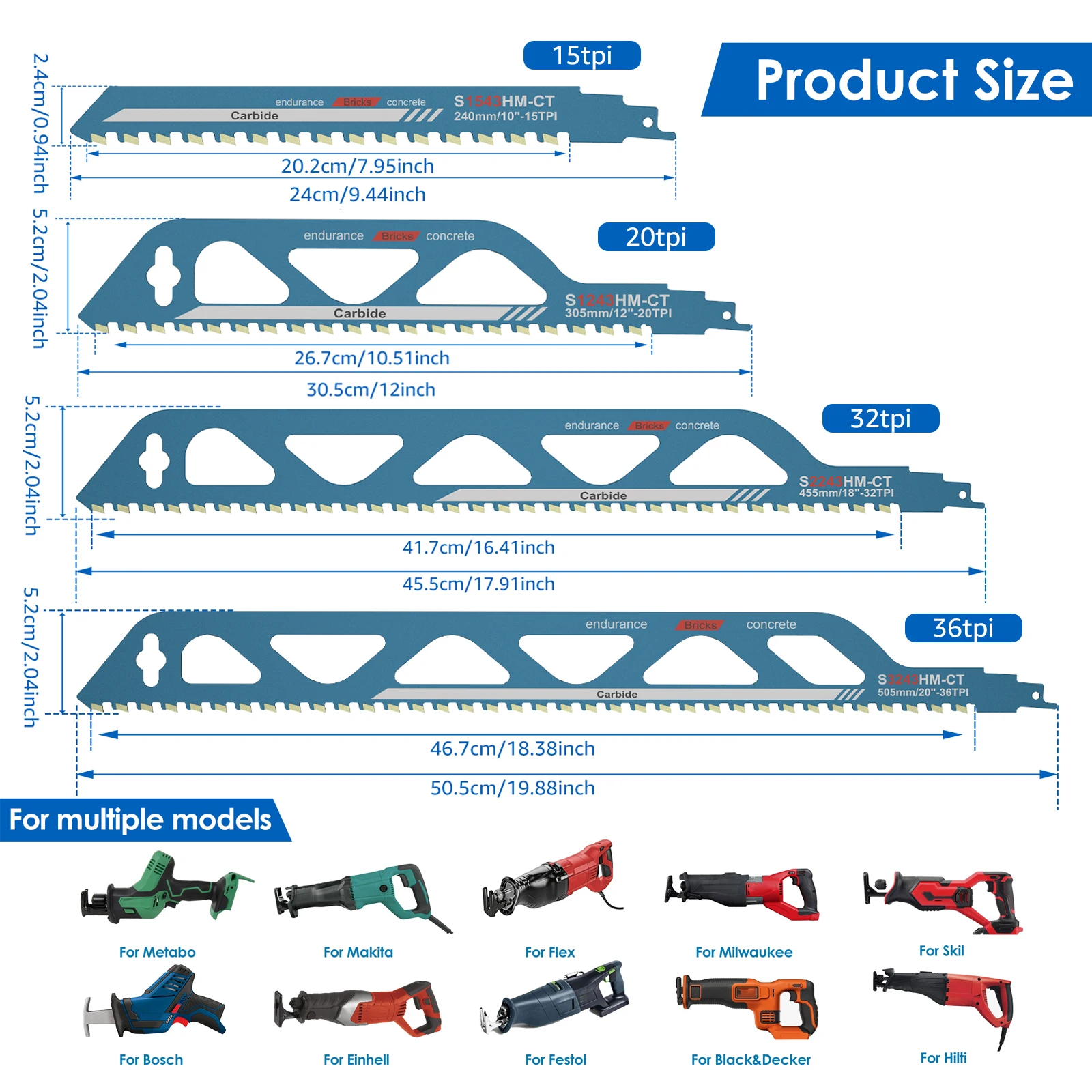 Reciprocating Saw Blade 10/12/18/20inch Universal Cutting Recip Sabre Saw Blade Alloy Steel Brick Concrete Cutting Saw Blades