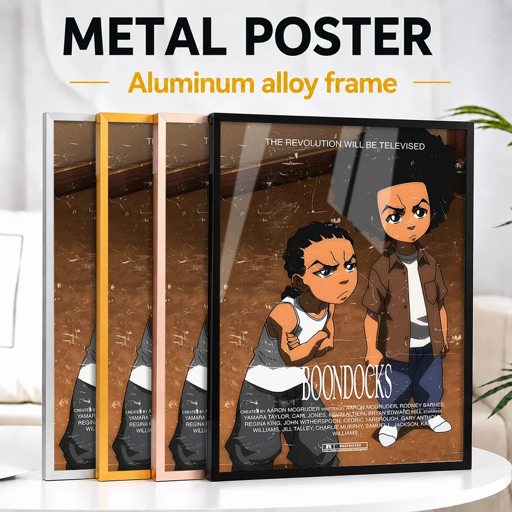 The Boondocks Huey And Riley Framed Aluminum Metal Poster Customized Photo Warm Ensemble Style Wall Art For Bedroom Viewer Gift