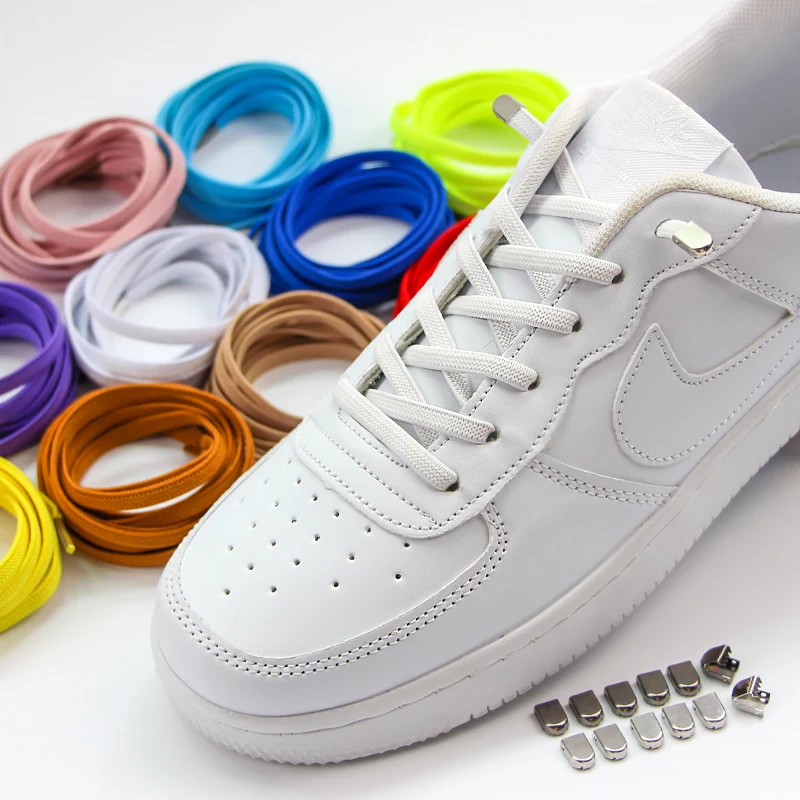 

1 Pair Metal clip No Tie Shoe laces Elastic Shoelaces Quick Flat Shoelace Kids And Adult Unisex Lazy laces