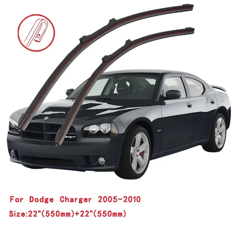 For Dodge Charger LX 2006 2007 2008 2009 2010 Front Window Wiper Blades Rubber Car Windshield Windscreen Cleaning U J Hook Arms 2