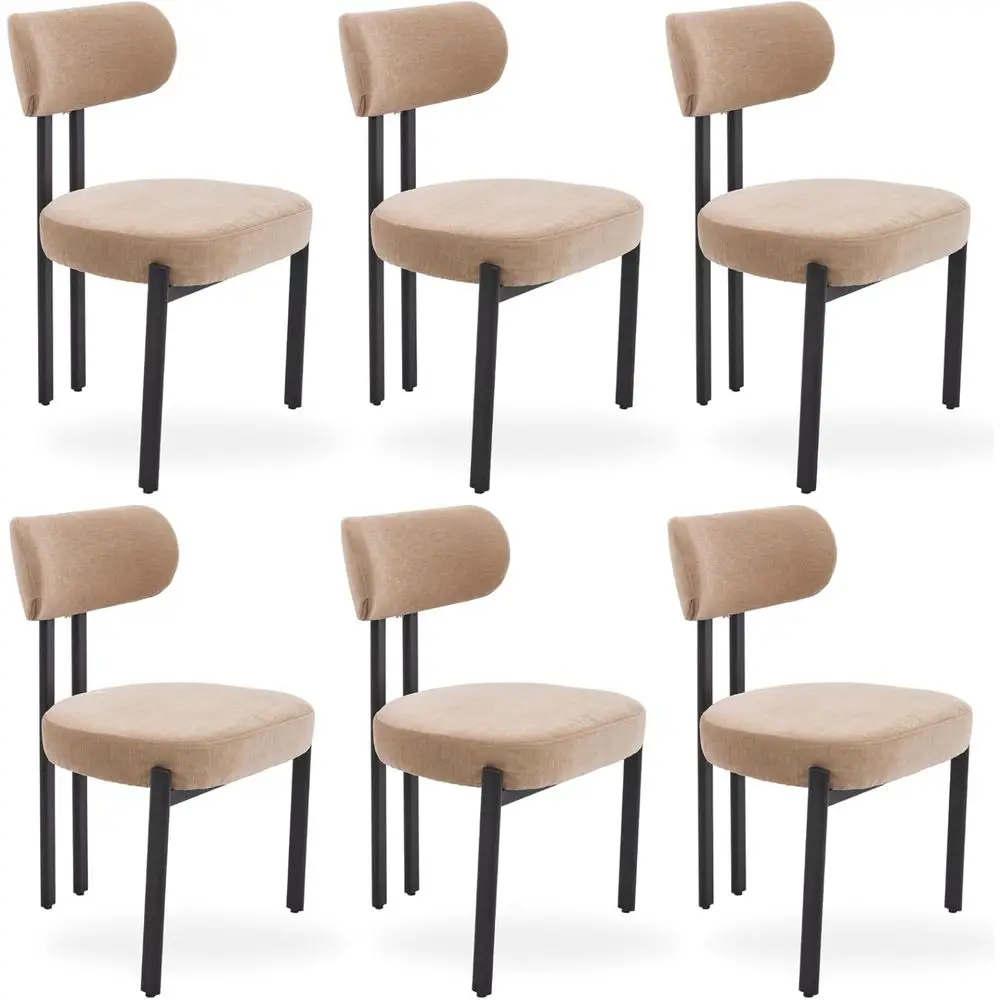 

6-Piece Khaki Chenille Upholstered Dining Set with Open Back and Metal Legs for Home & Restaurant Use