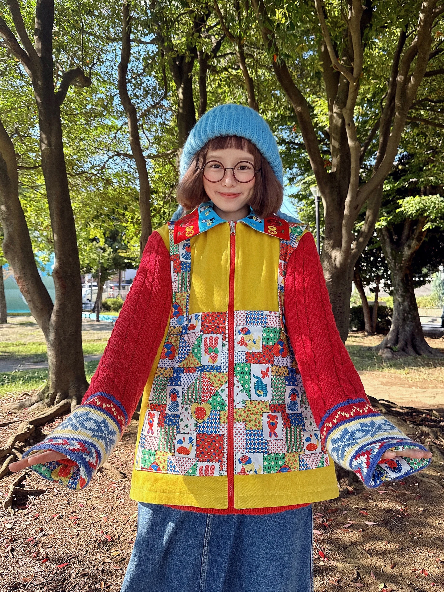 

Двусторонняя хлопковая куртка с вышивкой и цветовыми блоками, детская, в стиле кантри, на молнии