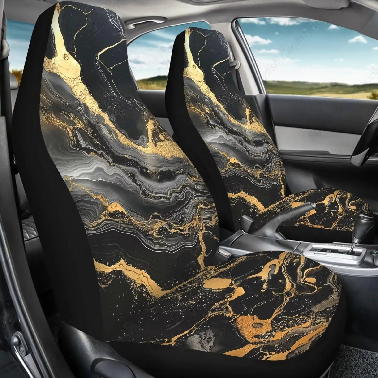 

Серый мраморный принт, автомобильные чехлы на сиденья, набор из 2 шт., мягкое удобное седельное одеяло, универсальное, подходит для большинства автомобилей