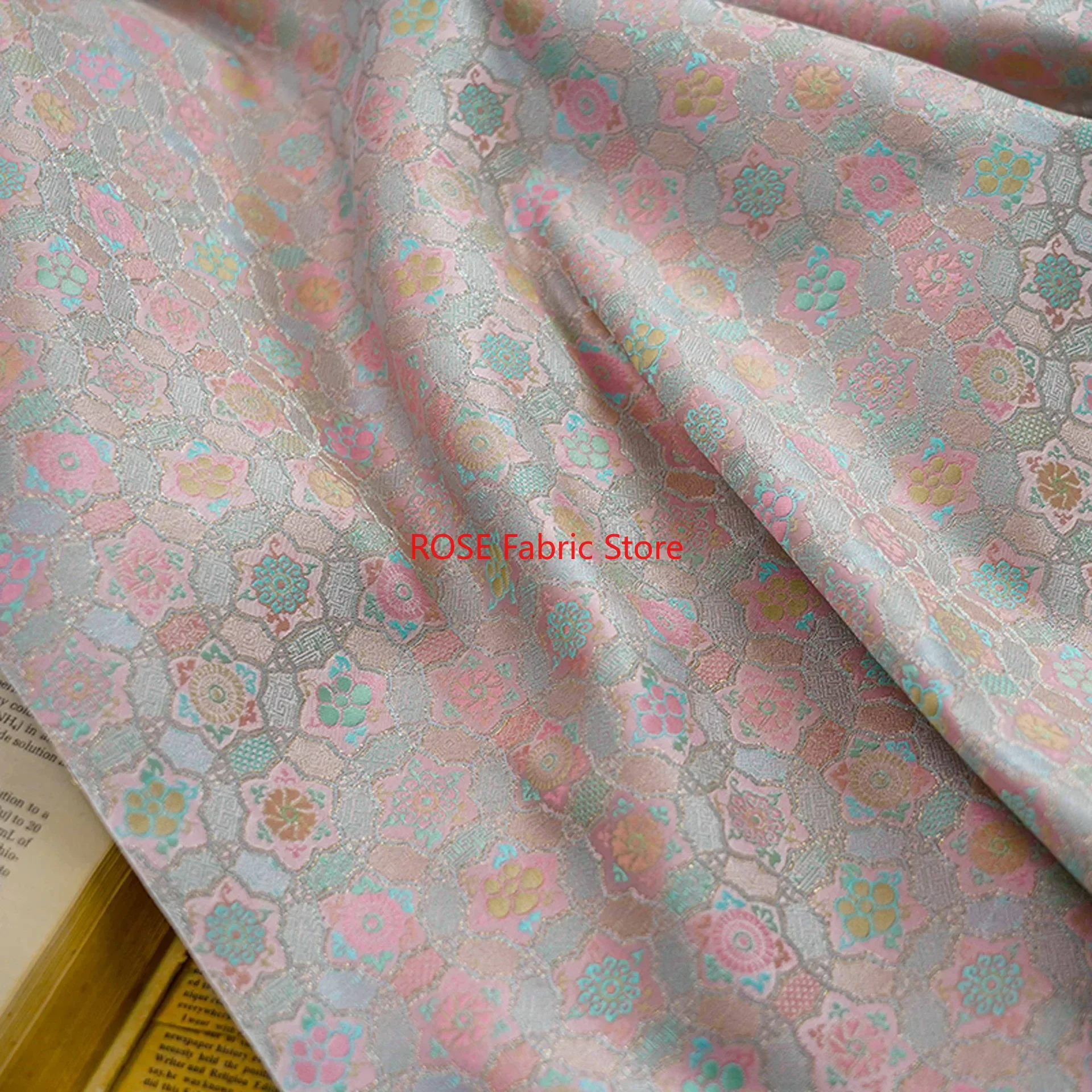 

1 Meter Classic Pink Brocade Jacquard Fabric Retro Dress Jacket Vest Curtain Decorative Sewing Fabric