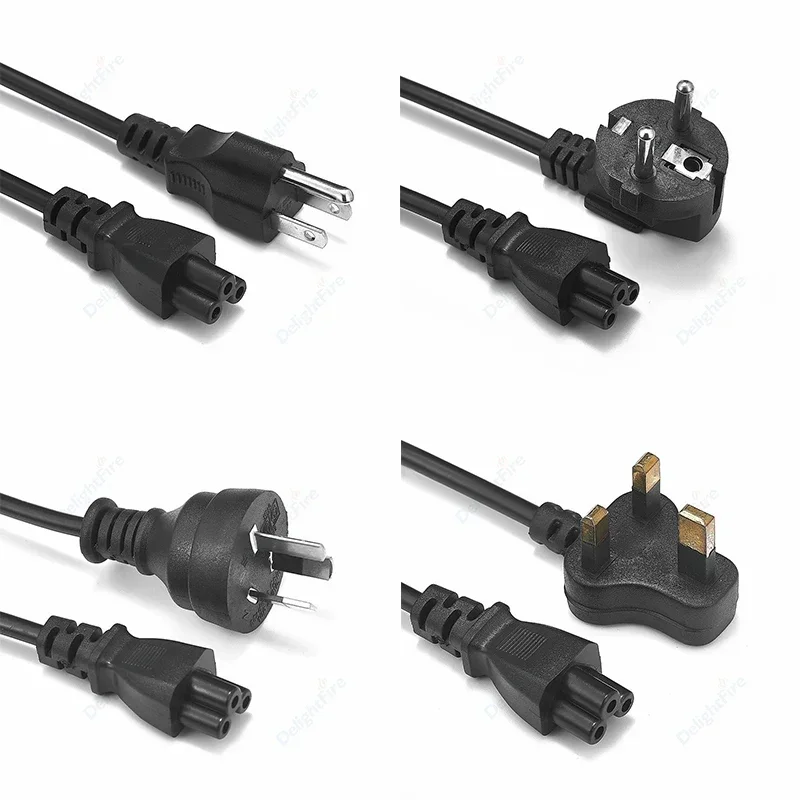 EU Extension Cable IEC C5 1.2m 3 Pin Prong Plug USA UK AU EU Power Supply Cord For HP Dell Lenovo Sony LG Computer Drone Battery