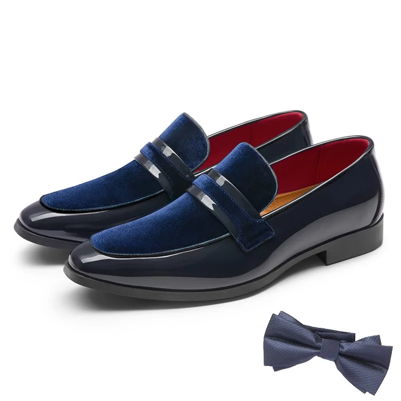 

Fashion New Men's Black Blue Pointed Penny Leather Wedding Shoes Velvet Male Loafers Formal Dress Footwear Zapatos Hombre