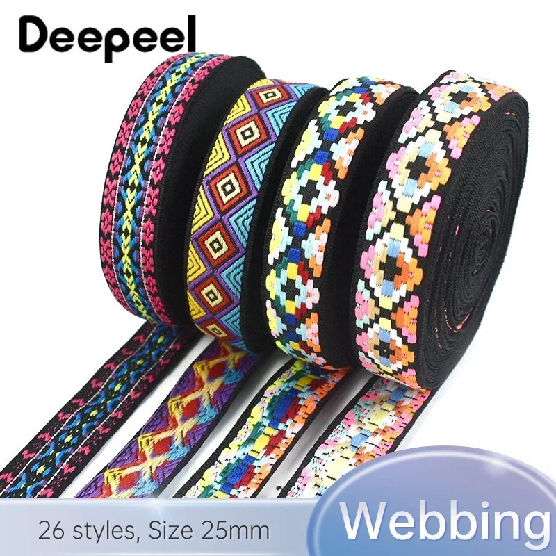 Deepeel-cinta Jacquard de 8 metros, 22/25mm, cinta étnica para bolsa, correa para ropa, cinturón, cinta bordada, manualidades DIY, accesorios de suministro de costura