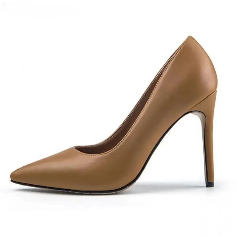 31-44 Genuine Leather Sexy High Heels Women's Shoes Pointed Toe Slip On Stiletto Pumps Wedding Shoes