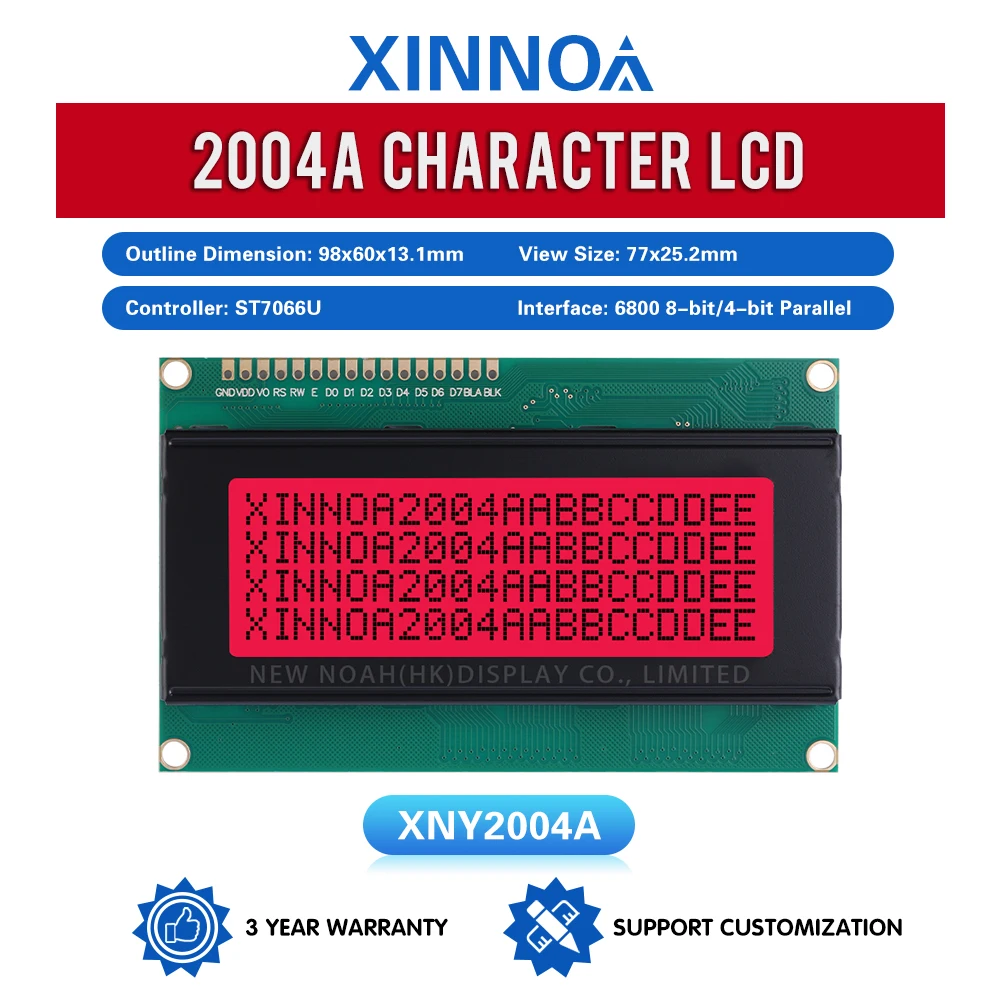 Red Light Black Letters 2004A LCD Display Module 16PIN Interface Module 3.3V/5V 2*20 2X20 ST7066U Support Scheme Development