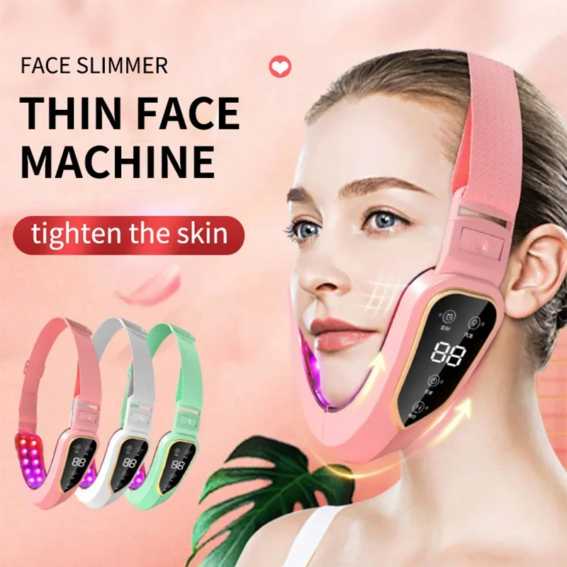 Máquina de cinto de elevação facial em forma de v, queixo duplo, novo equipamento de elevação facial, terapia de fótons led, massageador de vibração de emagrecimento facial