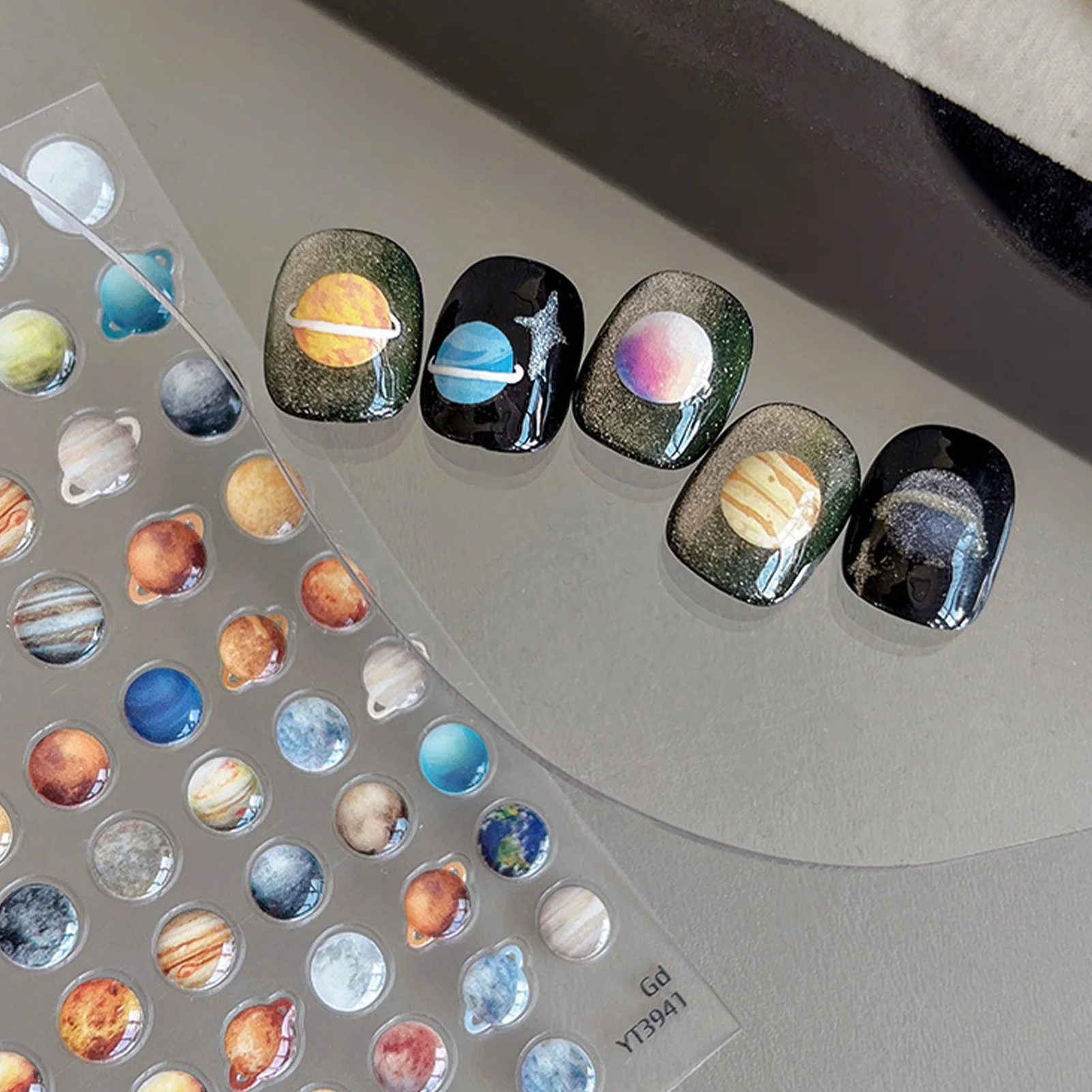 Planetas padrão adesivos de unhas auto-adesivo universo decalques de arte de unhas-espaço temático impermeável diy envoltórios de unhas para manicure