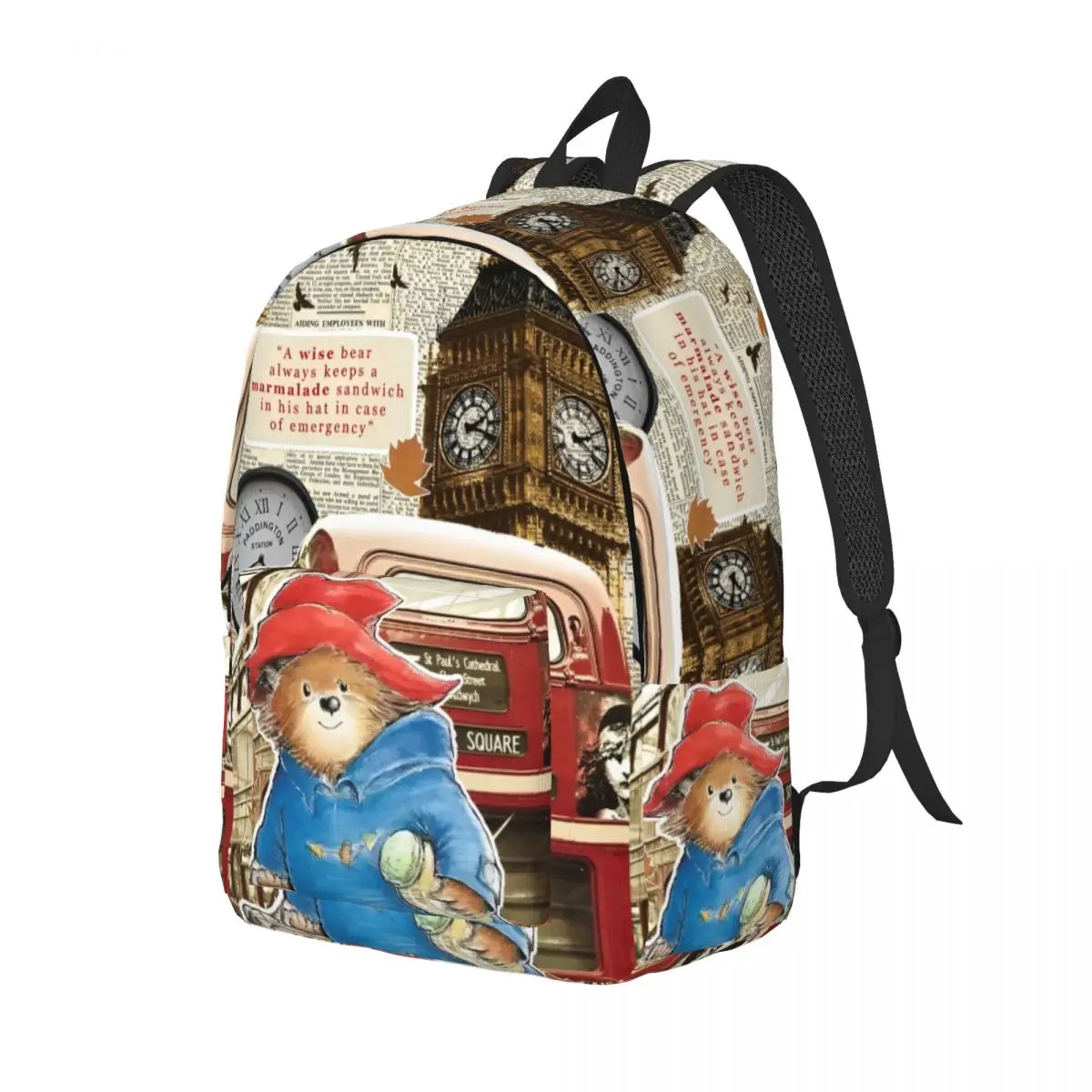 Britain Paddington Brown Bear Backpack Men Women Teenage Student Work Daypack Cute Movie Cartoon College Canvas Bags Lightweight