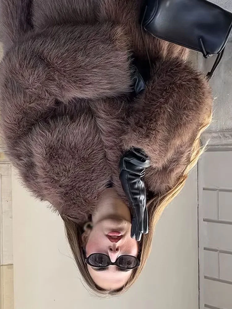 

HH женская зимняя мода 2025 года, универсальная теплая меховая куртка с лацканами, 3 цвета, женская уличная темпераментная простая куртка с эффектом искусственного меха