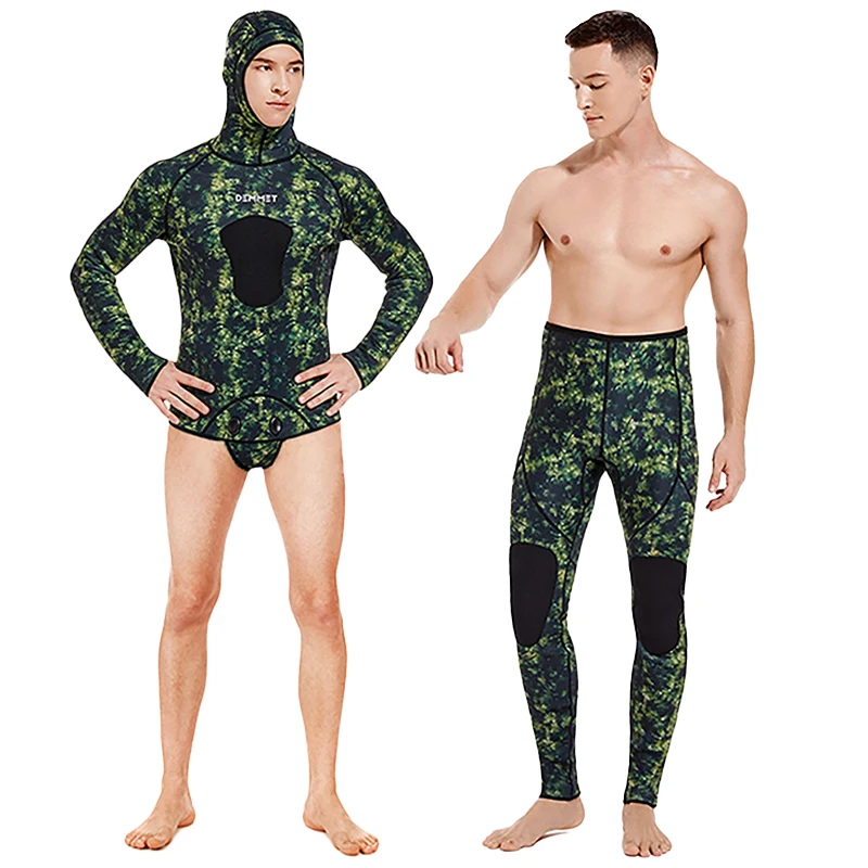 5mm CR Neoprene Wetsuit Open Cell Free Diving Suit Camouflage Two-piece set Mens Snorkeling Swimming Spearfishing Wetsuit