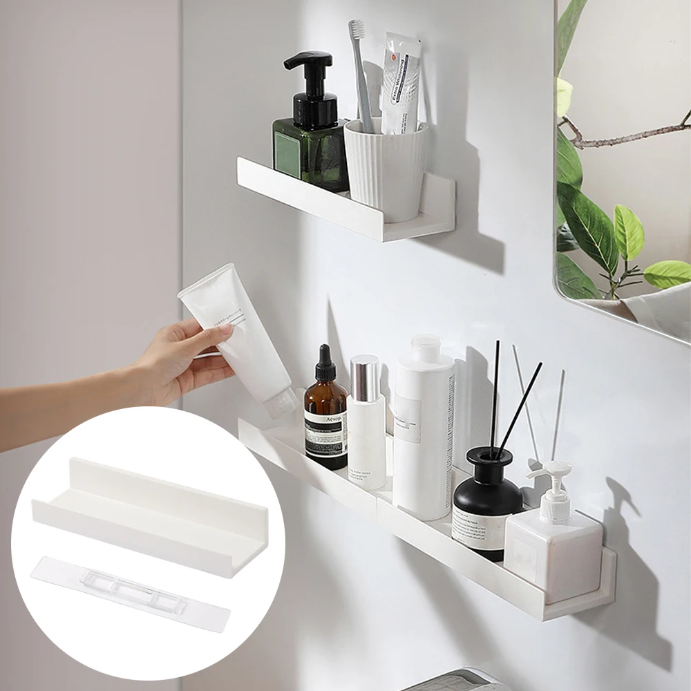 

Wall Mounted No Drill Bathroom Shelf Shampoo Holder Bathroom Supplies Home Organizer Multifunctional Durable Storage Rack