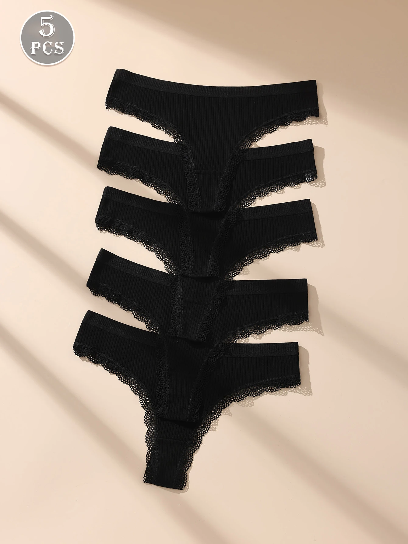 5 Pezzi Perizoma Sexy da Donna in Pizzo, Mutandine a Vita Bassa, Slip da Ragazza, G-String Traspirante, Biancheria Intima Femminile Nera, Taglie S-XL