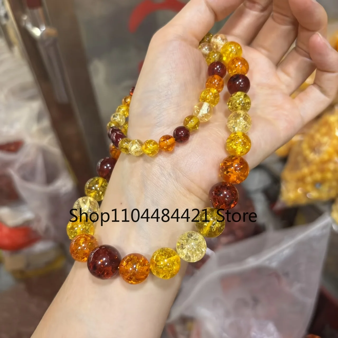 

Amber Beeswax Natural five colors flower Blue Perkin Bead Necklace Beeswax Amber Violet Sweater Chain Tower Chain Women