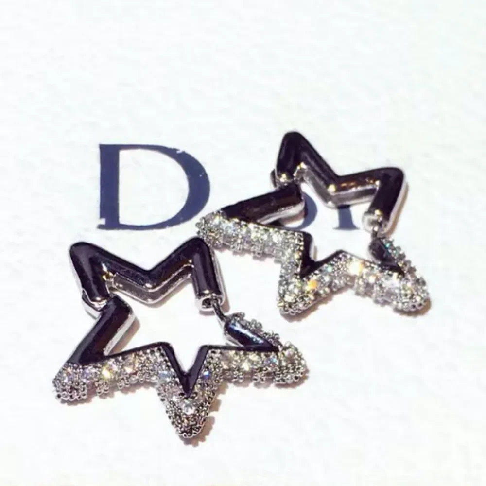 

Free Shipping Pentagram Earrings Fashion women's Earrings Golden Jewelry Sparkling Zircon Girls Christmas Gift Wholesale