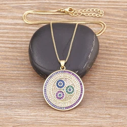 Nidin Turkish Round Evil Eye Necklace Micro Pave Zircon Pendant Collier Gold Plated Long Chain Party Birthday Jewelry Gift