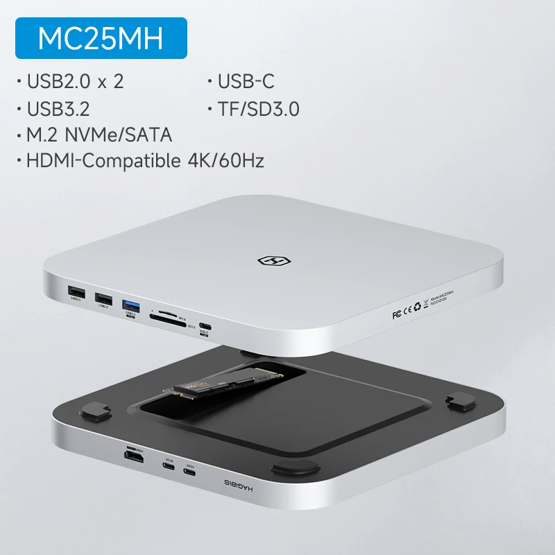 Hagibis USB C Hub for Mac mini M1/M2 with HDD Enclosure 2.5 SATA
