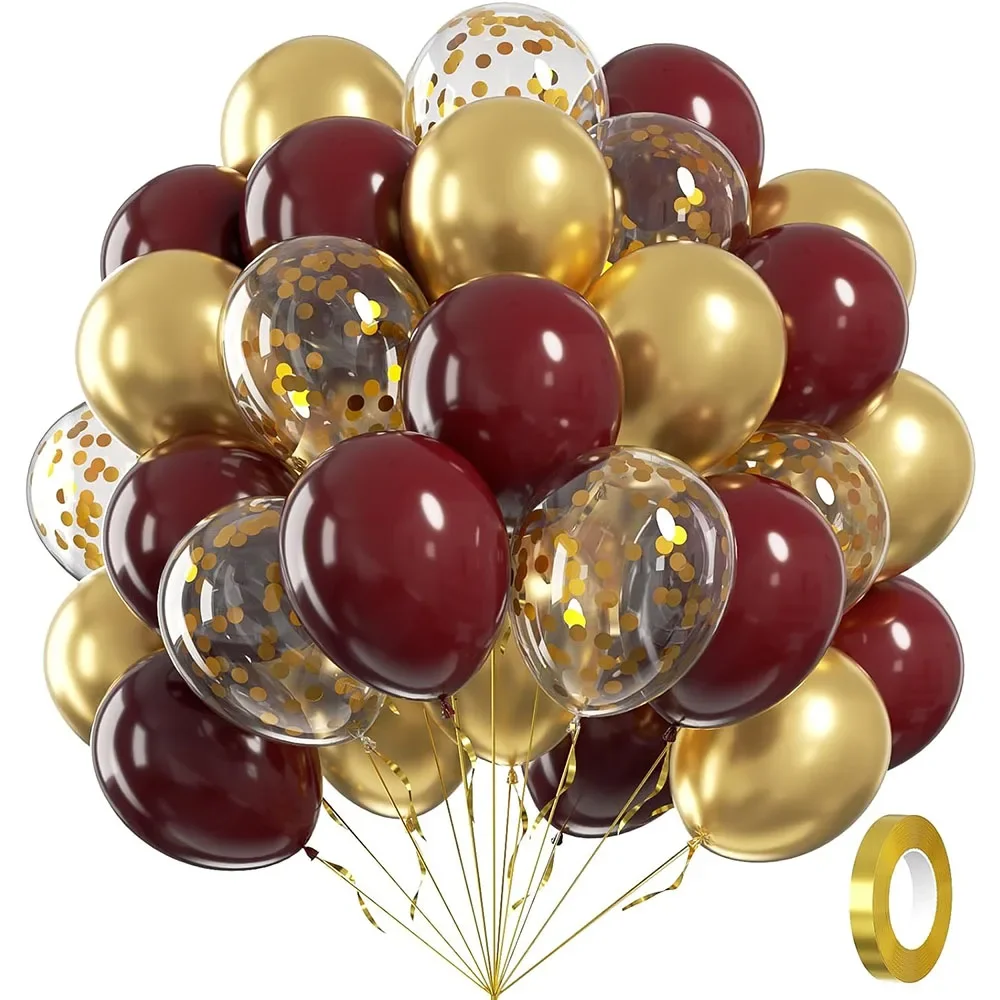 40pcs Burgundy Gold Balloons Set, Gold Balloons with Metallic Gold Confetti Balloons for Graduation Birthday Party Decorations