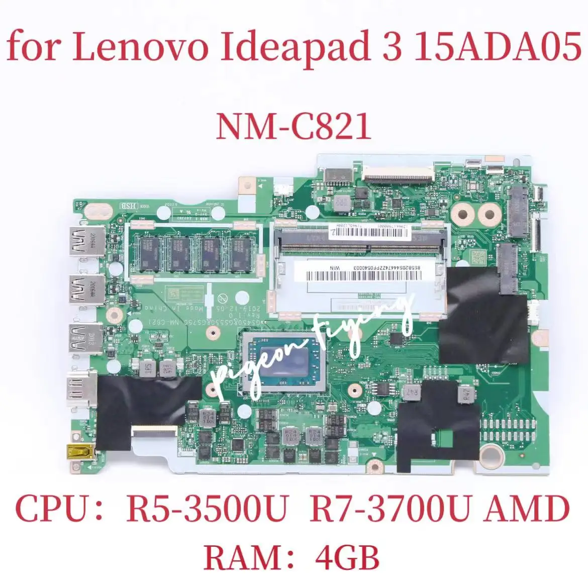 Imagem -01 - para Lenovo Ideapad 15ada05 Placa-mãe do Portátil Cpu R53500u R7-3700u Ram Amd: 4g Fru: 5b20s44470 5b20s44471 5b20s44474 Nm-c821